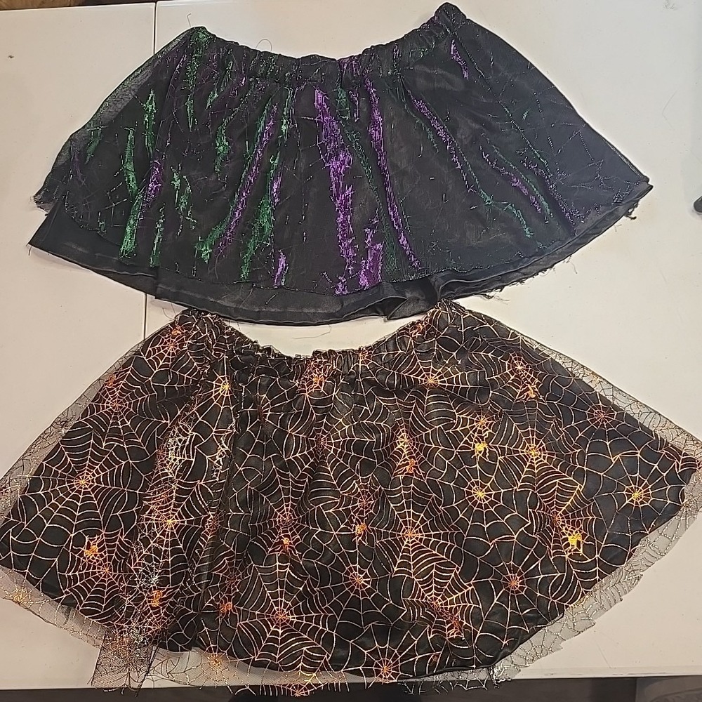 Girls Skirt‎ Lot Of 2 Handmade Halloween Black Orange Purple 12-16" Waist